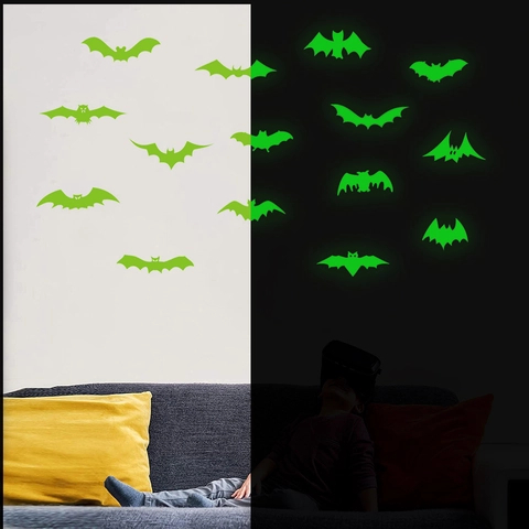 Leuchtend Im Dunkeln Fledermaus Wandaufkleber Halloween PVC Abnehmbare Fluoreszierende Fledermaus Aufkleber Für Kinderzimmer