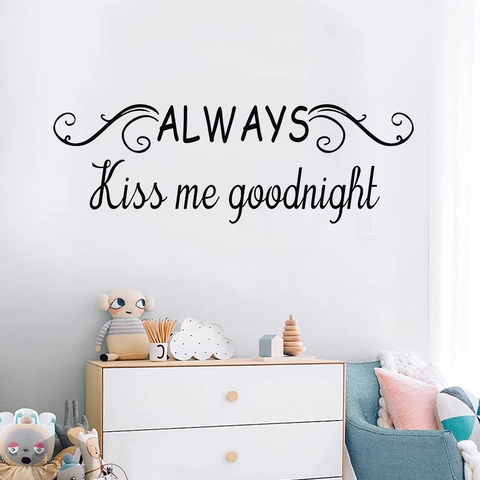 Always Kiss Me Goodnight Wall Sticker Black PVC Art Decal For Bedroom Living Room Modern Minimalist Home Decoration Mural
