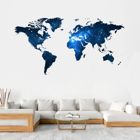 Vinilo Decorativo De Mapa Mundial Cielo Estrellado Azul Nebulosa PVC Impermeable Removible Para Salón Oficina Decoración