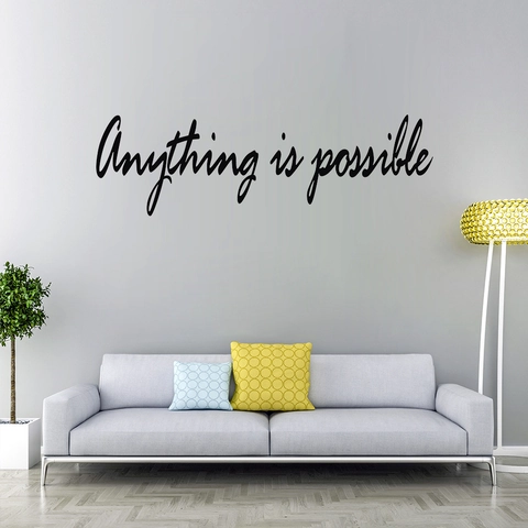 Inspirational Quote Anything Is Possible Wall Sticker Black PVC Removable DIY Wall Art Decal For Living Room Office Decor