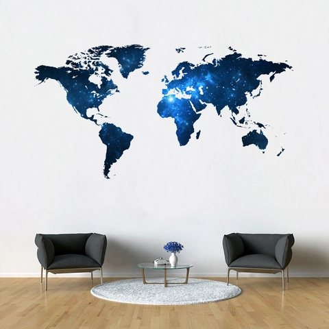 Vinilo Decorativo De Mapa Mundial Cielo Estrellado Azul Nebulosa PVC Impermeable Removible Para Salón Oficina Decoración