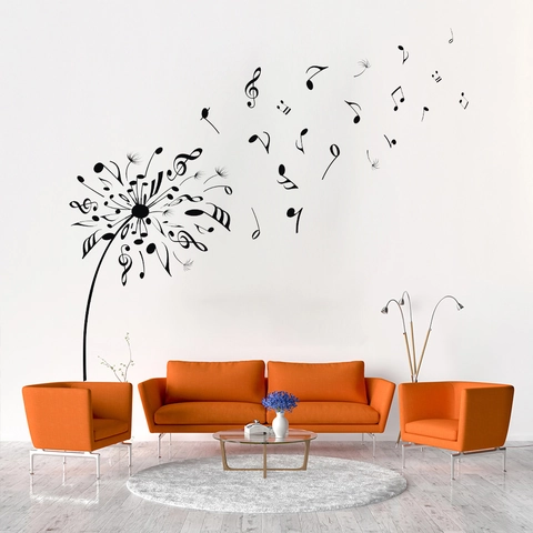 Sticker Mural Créatif Pissenlit Note de Musique Moderne Minimaliste Étanche PVC Amovible Décalcomanie Murale Pour Salon Maison