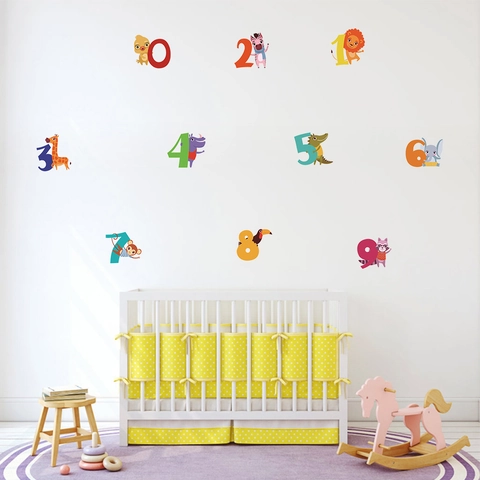 Cartoon Tier Zahlen Wandaufkleber Für Kinderzimmer Kindergarten Schlafzimmer PVC Wasserdicht Pädagogische Wandtattoos