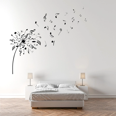 Sticker Mural Créatif Pissenlit Note de Musique Moderne Minimaliste Étanche PVC Amovible Décalcomanie Murale Pour Salon Maison
