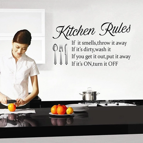 Kitchen Rules Wall Decal Removable PVC Wall Sticker With Cutlery Icon Black Modern Simple Wall Art For Dining Room Decor