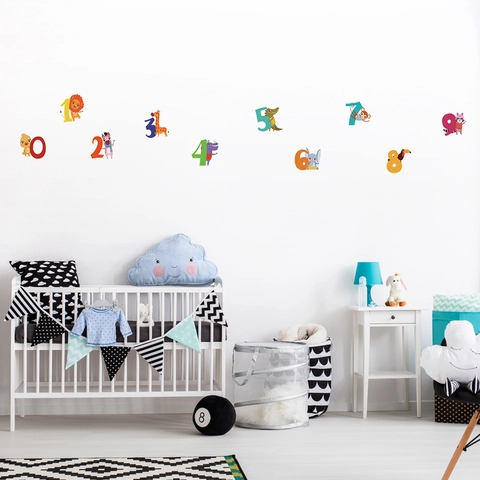 Cartoon Tier Zahlen Wandaufkleber Für Kinderzimmer Kindergarten Schlafzimmer PVC Wasserdicht Pädagogische Wandtattoos