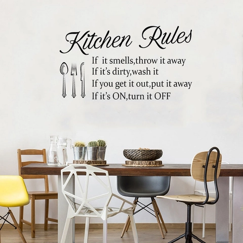 Kitchen Rules Wall Decal Removable PVC Wall Sticker With Cutlery Icon Black Modern Simple Wall Art For Dining Room Decor