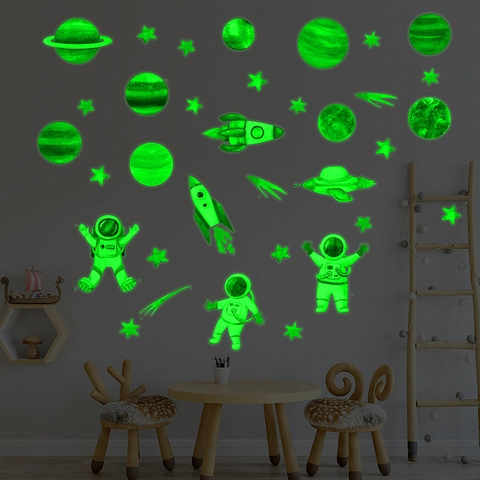 Adesivi Murali Astronauta Dello Spazio Luminoso Pianeta Impermeabile Fluorescente Glow In The Dark Adesivi Astronauta Per Arredamento Camera Bambini