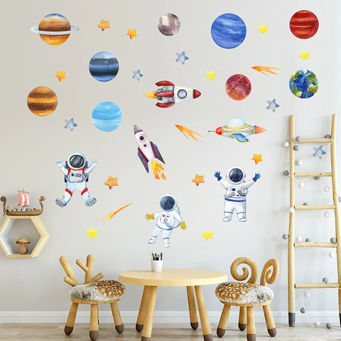 Adesivi Murali Astronauta Dello Spazio Luminoso Pianeta Impermeabile Fluorescente Glow In The Dark Adesivi Astronauta Per Arredamento Camera Bambini