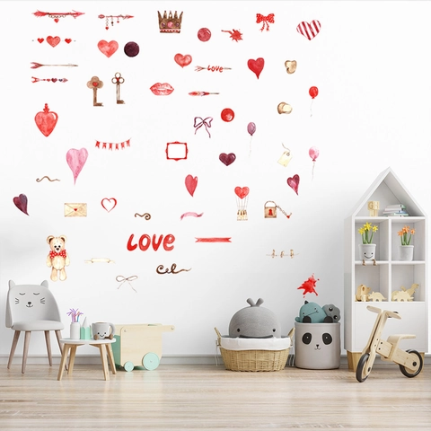 Aquarell Teddybär Herz Krone Liebe Wandaufkleber Für Kinderzimmer Schlafzimmer Wasserdicht PVC Valentinstag Dekorative Aufkleber