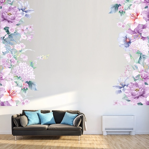 Lila Pfingstrose Lilie Blume Wandtattoo PVC Wasserdicht Abnehmbar Floral Wandbild Für Wohnzimmer Schlafzimmer Home Dekor