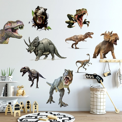 3D Pegatinas de Pared de Dinosaurios Realistas Impermeable PVC Calcomanías de Animales Removibles para Dormitorio Infantil Sala de Estar