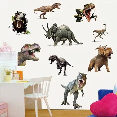 3D Pegatinas de Pared de Dinosaurios Realistas Impermeable PVC Calcomanías de Animales Removibles para Dormitorio Infantil Sala de Estar