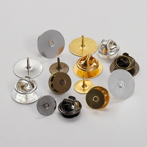 Copper Flat Head Earring Posts Round Pad Stud Pin Base With Butterfly Clutch Backs For DIY Jewelry Earring Making Accessories