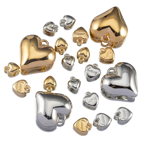 Simple Plastic Heart Pendant Electroplated Mirror Polish CCB Heart Charms For DIY Necklace Bracelet Jewelry Making Accessories