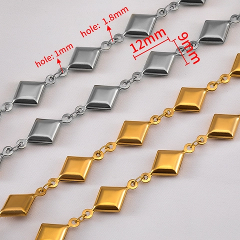 Cadena de Eslabones de Acero Inoxidable Rombo Cadena de Metal Forma de Diamante Geométrico para Fabricación de Joyas DIY Bolso