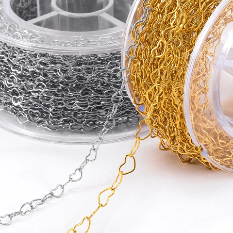Stainless Steel Heart Link Chain DIY Jewelry Making Accessories Gold Silver Electroplated Chain Roll For Clothing Decoration