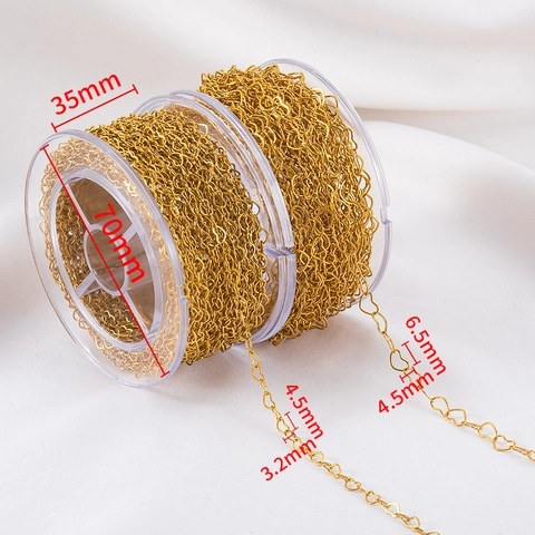 Stainless Steel Heart Link Chain DIY Jewelry Making Accessories Gold Silver Electroplated Chain Roll For Clothing Decoration