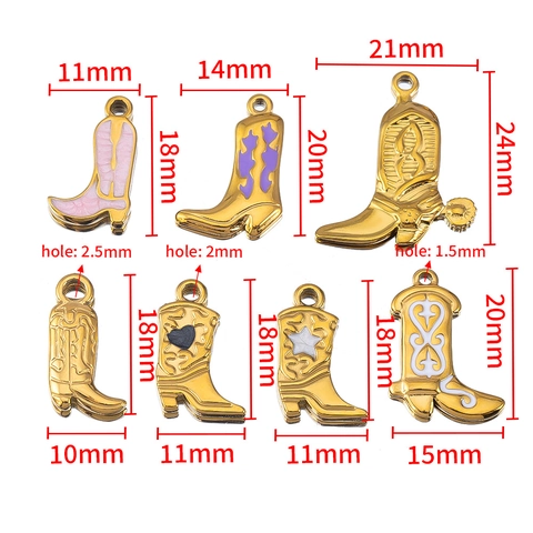 Stainless Steel Cowboy Boot Charms Enamel Drip Oil Western Boot Pendants For DIY Jewelry Making Bracelet Necklace Findings