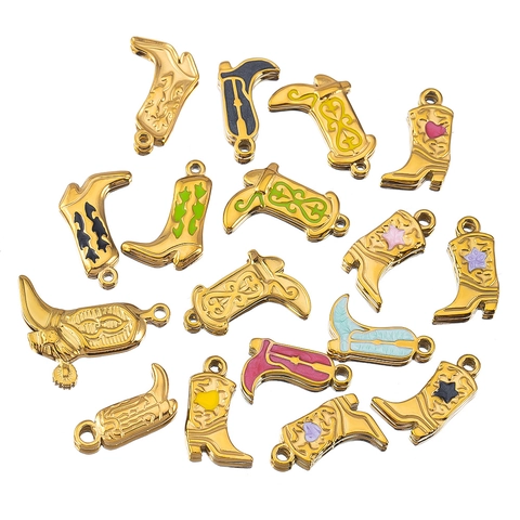 Stainless Steel Cowboy Boot Charms Enamel Drip Oil Western Boot Pendants For DIY Jewelry Making Bracelet Necklace Findings