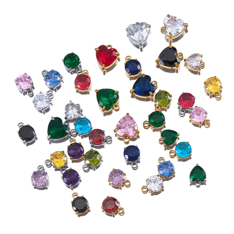 Stainless Steel Round Heart Lucky Stone Pendants Gold Silver Plated Glass Charms For DIY Jewelry Making Necklace Earrings Women Jewelry