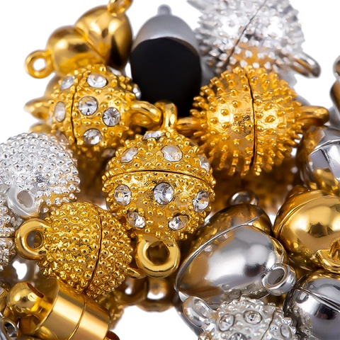 Alloy Rhinestone Magnetic Clasps For DIY Jewelry Making Heart Round Ball Cylindrical Connectors Necklace Bracelet Findings