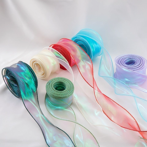 Iriserend Visstaart Organza Lint Rol Voor Boeket Taart DIY Cadeauverpakking Handgeweven Handwerk Koord Naai-accessoire Universeel