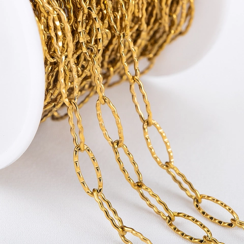 Cadena de Eslabones Ovalados Texturizados de Acero Inoxidable para Collar Pulsera DIY Accesorios de Joyería Oro Plata Chapado