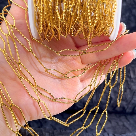 Stainless Steel Gold Geometric Diamond Textured Link Chain For DIY Necklace Bracelet Jewelry Making Findings Accessories