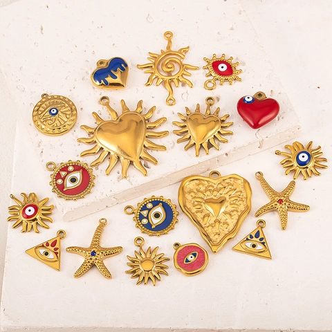 Ciondoli in Acciaio Inossidabile Con Strass e Perla Artificiale in Smalto per Creazione Gioielli DIY Malocchio Stella Marina Cuore