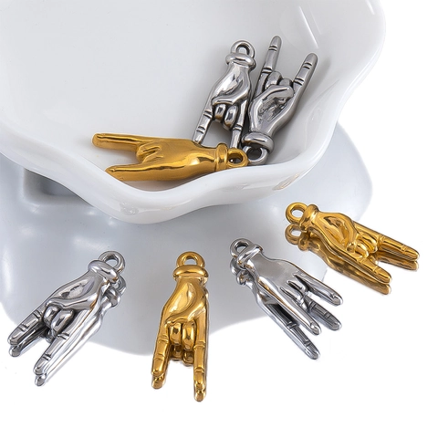 Stainless Steel Rock Hand Gesture Pendant For DIY Necklace Earring Making Hip Hop Style Jewelry Charms Accessory Metal Sign
