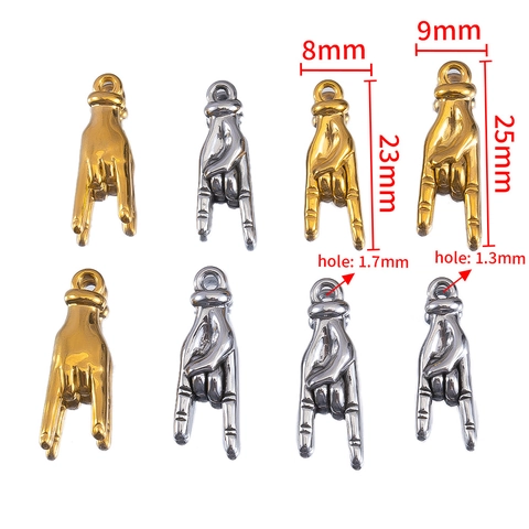 Stainless Steel Rock Hand Gesture Pendant For DIY Necklace Earring Making Hip Hop Style Jewelry Charms Accessory Metal Sign