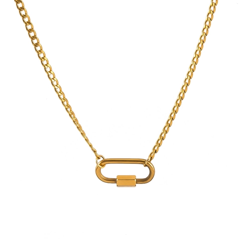 Minimalist Stainless Steel Oval Carabiner Link Necklace For Unisex DIY Cuban Chain Industrial Style Jewelry Accessories Gift