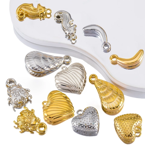 Metallic CCB Plastic Pendants DIY Jewelry Making Charms Heart Shell Seahorse Beetle Shape Electroplated Accessories For Necklace Bracelet