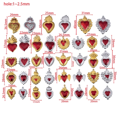 304 Edelstahl Vergoldet Heiligstes Herz Flügel Anhänger Rote Emaille Herz Charms Für DIY Halskette Schmuckherstellung Damen