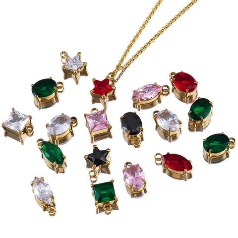 Pendentifs en Acier Inoxydable avec Strass pour Création de Bijoux DIY Étoile Goutte d'Eau Carrée pour Colliers Bracelets