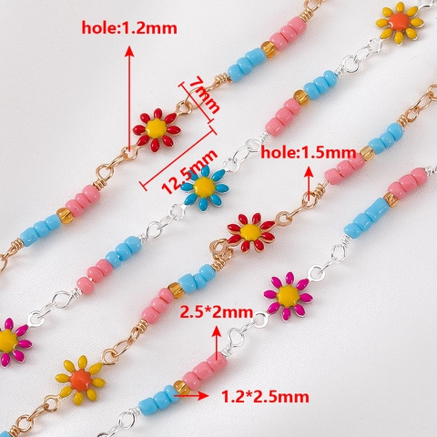 Bohemian Colorful Enamel Daisy Flower Copper Bead Chain For DIY Necklace Bracelet Anklet Making Summer Beach Women Jewelry