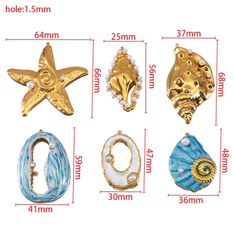 304 Roestvrij Staal Oceanische Serie Wulk Zeester Emaille Hangers Met Kunstparels Strass Voor Zomer DIY Sieraden Maken