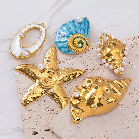 304 Roestvrij Staal Oceanische Serie Wulk Zeester Emaille Hangers Met Kunstparels Strass Voor Zomer DIY Sieraden Maken