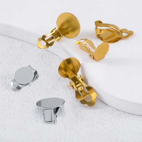 Convertidores de Pendientes de Clip de Acero Inoxidable 304 para Orejas No Perforadas Base Redonda Plana Componentes DIY Oro Plata