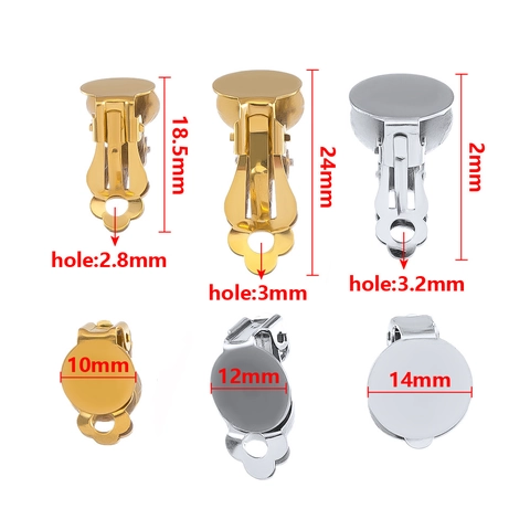 Convertidores de Pendientes de Clip de Acero Inoxidable 304 para Orejas No Perforadas Base Redonda Plana Componentes DIY Oro Plata