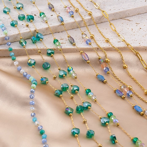 Handmade Stainless Steel Crystal Beads Chain Gold Plated DIY Jewelry Making Findings Necklace Bracelet Accessories Rhinestone Chain