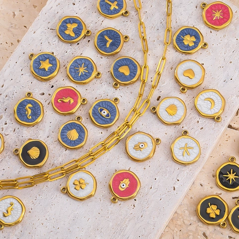Stainless Steel 18K Gold Plated Heart Evil Eye Star Enamel Pendants For DIY Necklace Bracelet Jewelry Making Accessories