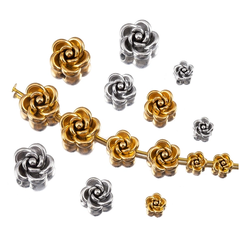 304 Edelstahl Kamelie Blume Perlen Schmuckherstellung 18K Vergoldet Metall Rose Abstandsperlen DIY Armband Halskette