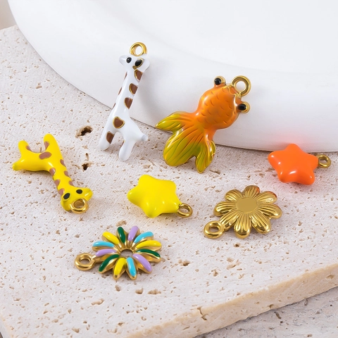 Playful Cartoon 304 Stainless Steel Enamel Charms For DIY Jewelry Making Cute Animal Flower Star Heart Shape Pendants