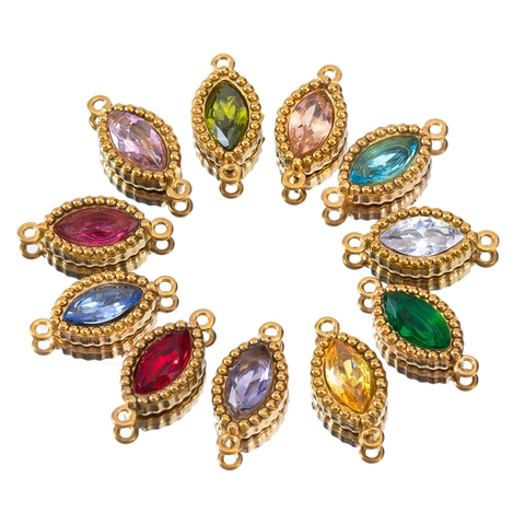 Vintage Marquise Roestvrijstalen Sieraden Connector Hanger Strass Kraalrand Dubbele Gat Charm Voor DIY Vrouwen Sieraden