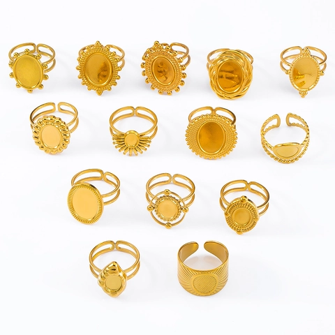 Adjustable Stainless Steel DIY Ring Base Blank Tray Retro Bezel Setting Components For Jewelry Making Finger Ring Findings