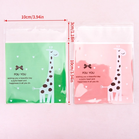 Cartoon Bear Giraffe Self Adhesive Plastic Bags For Cookies Candy Bakery Gift Jewelry Packaging Storage Cute Gift Bags