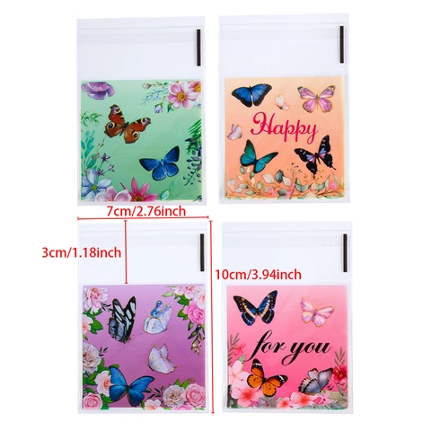 Sacs d'Emballage Auto-adhésifs Transparents Motif Papillon Fleur Dessin Animé Plastique Cadeau pour Bonbons Biscuits Bijoux Fête