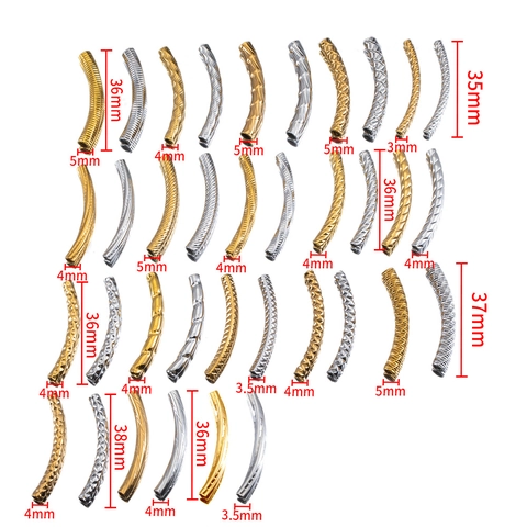 304 Stainless Steel Curved Tube Beads For DIY Jewelry Making Gold Silver Plated Textured Spacer Noodle Beads Accessories